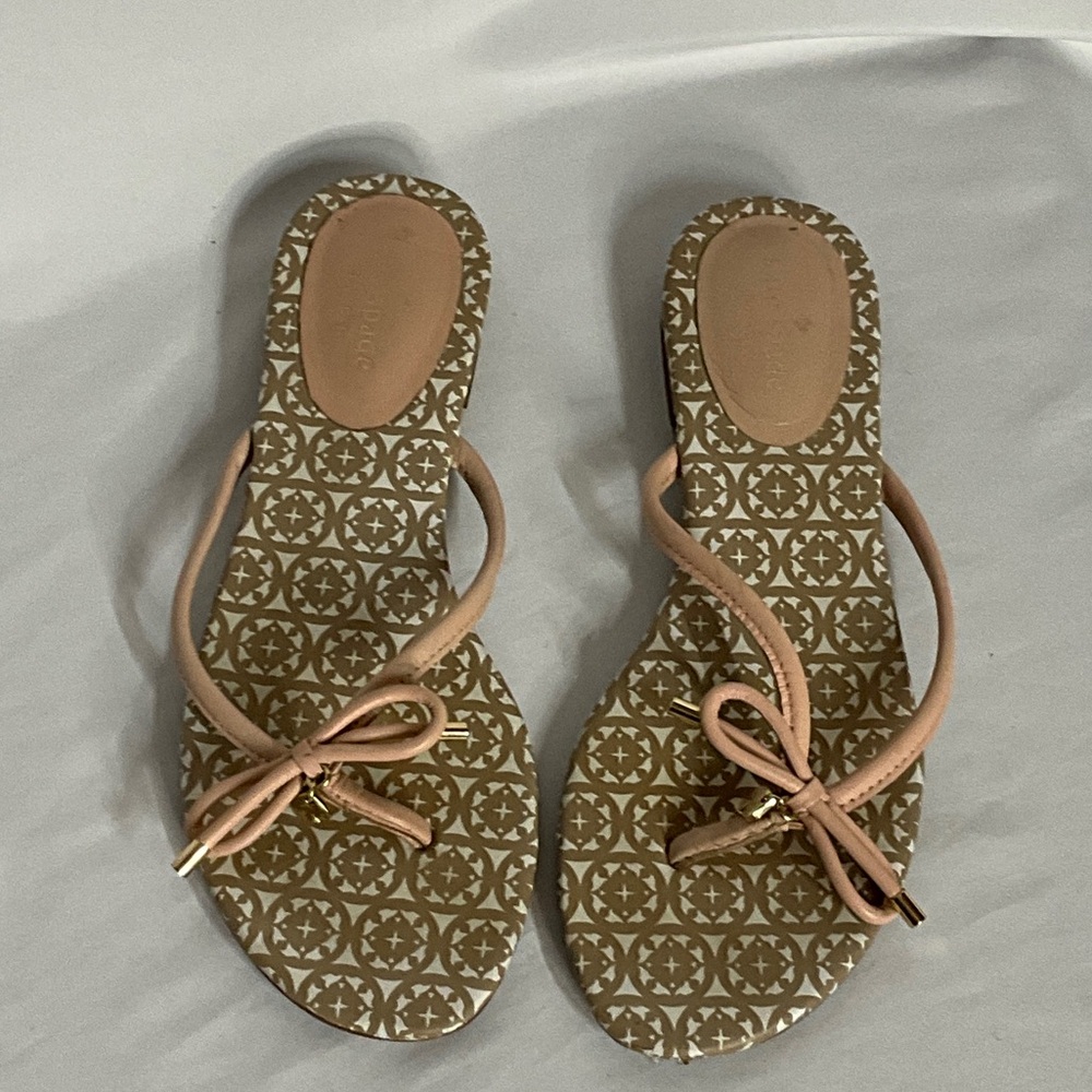 Kate Spade Beige and Pink Patterned Sandals with Bow